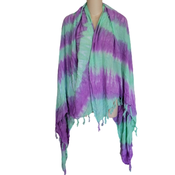 Mint Green and Purple Tie Dye Tapestry Throw Beach Cover-up ONE SIZE 64"x45" - Picture 2 of 4
